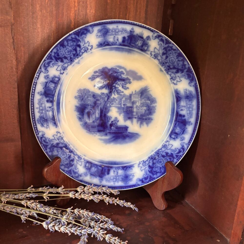 Antique WH Grindley Flow Blue Shanghai 10" Dinner Plate, 1890's
